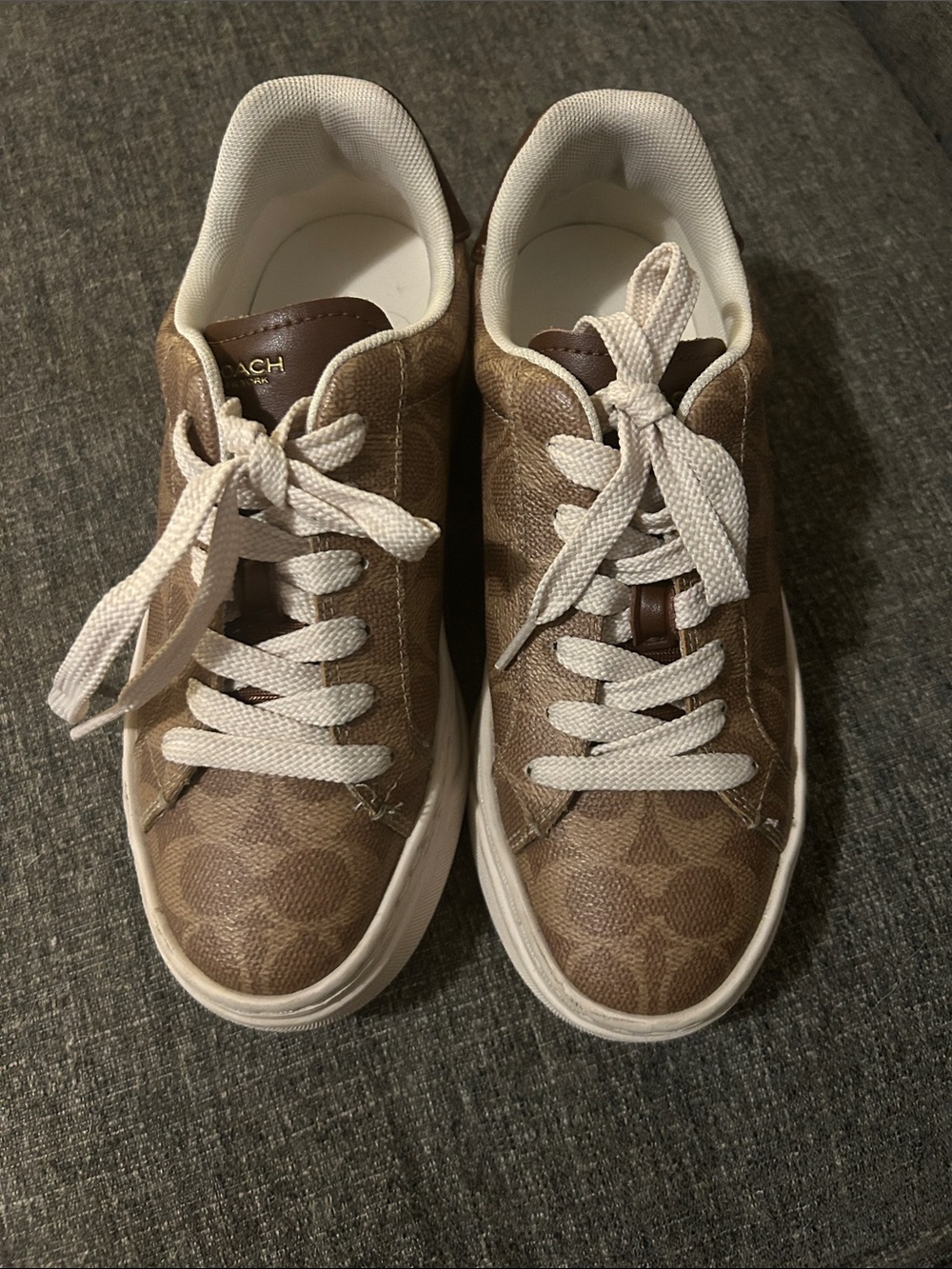 Coach Brown Signature Logo Low-Top Sneakers with White Soles